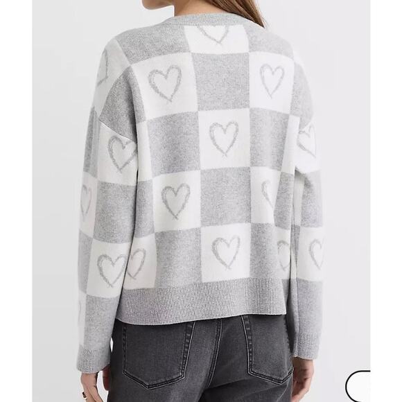 NWT LOFT Gray Heart Checkered Love thick soft Sweater Size Large MSRP $89.95 - Picture 3 of 8